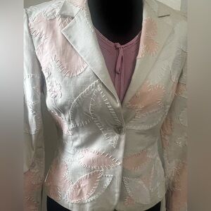 NWOT Elegant Pink and Cream Women's Linen Blazer